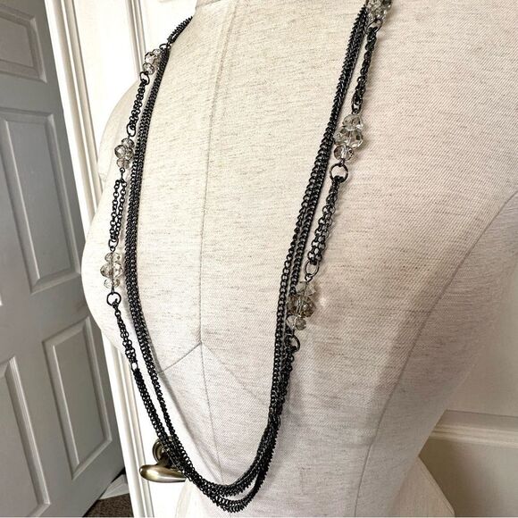 Grey long multi chain crystal necklace - Picture 6 of 10
